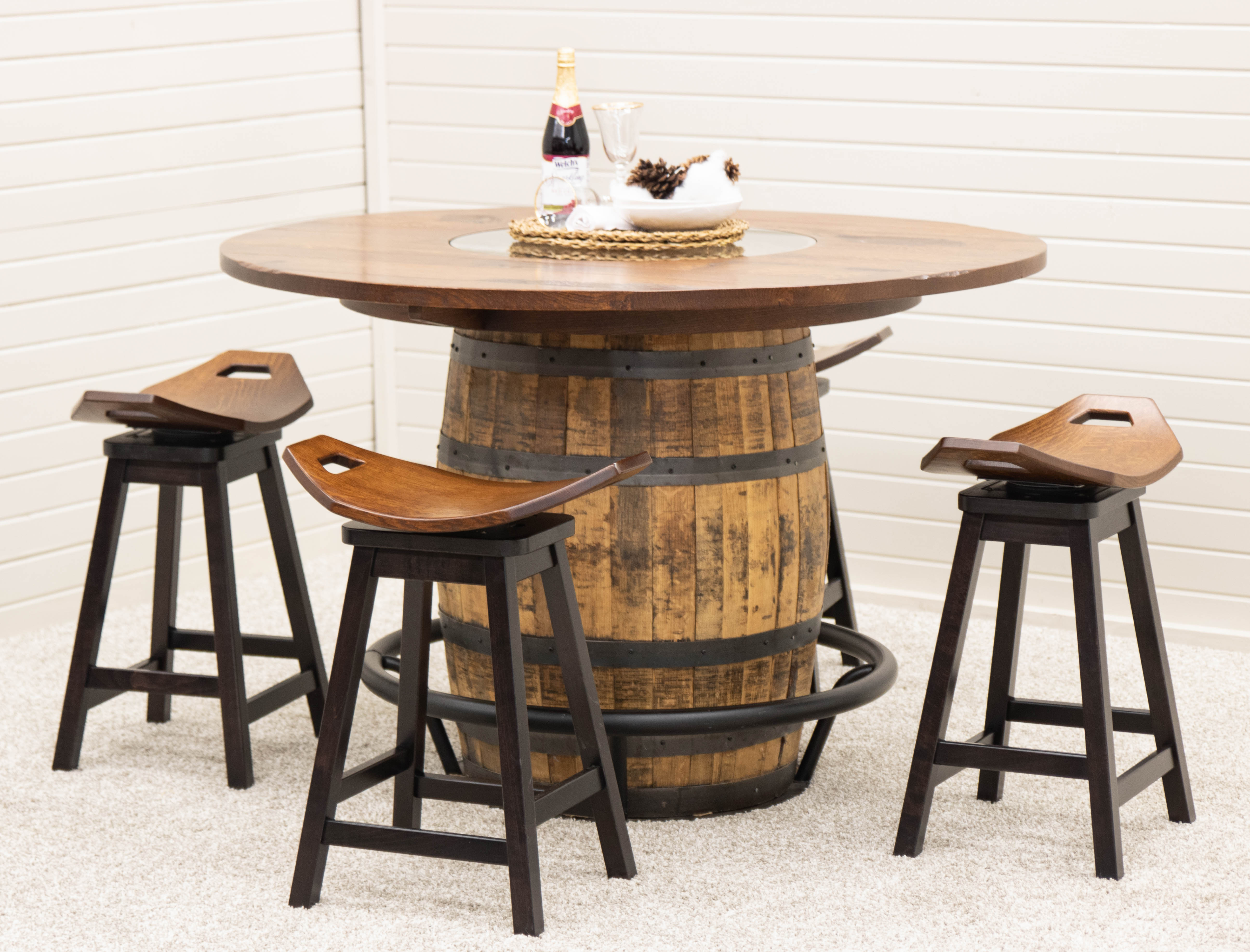 Whiskey barrel deals bar table