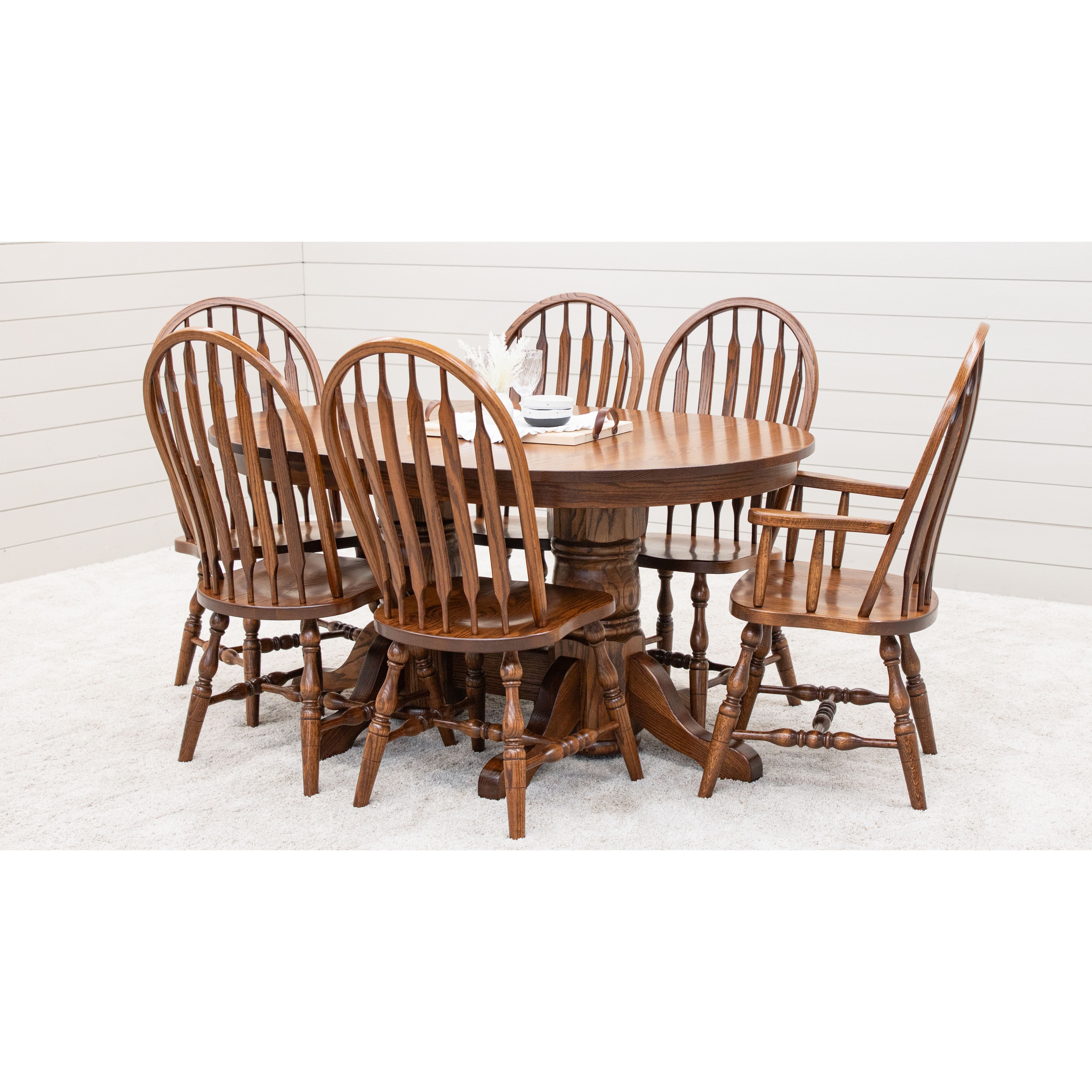 Traditional Oval Amish Oak Double Pedestal Table Set for 6-8
