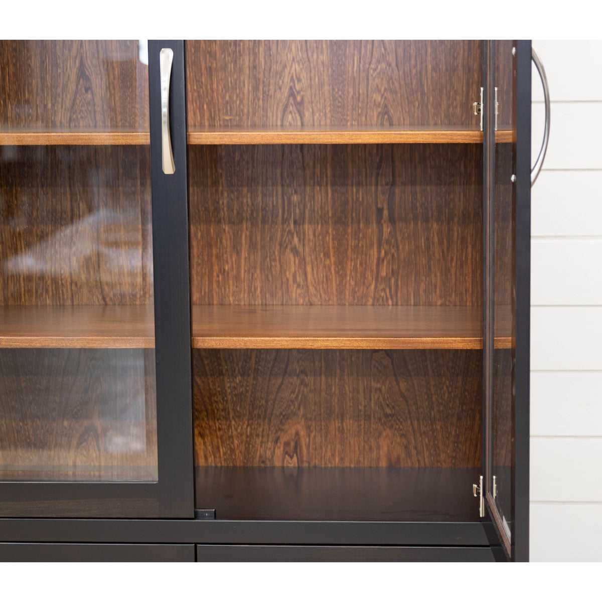 Tuscany Black & Elm Wood Glass Door Display Cabinet