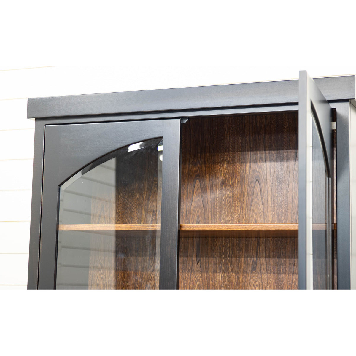 Tuscany Black & Elm Wood Glass Door Display Cabinet