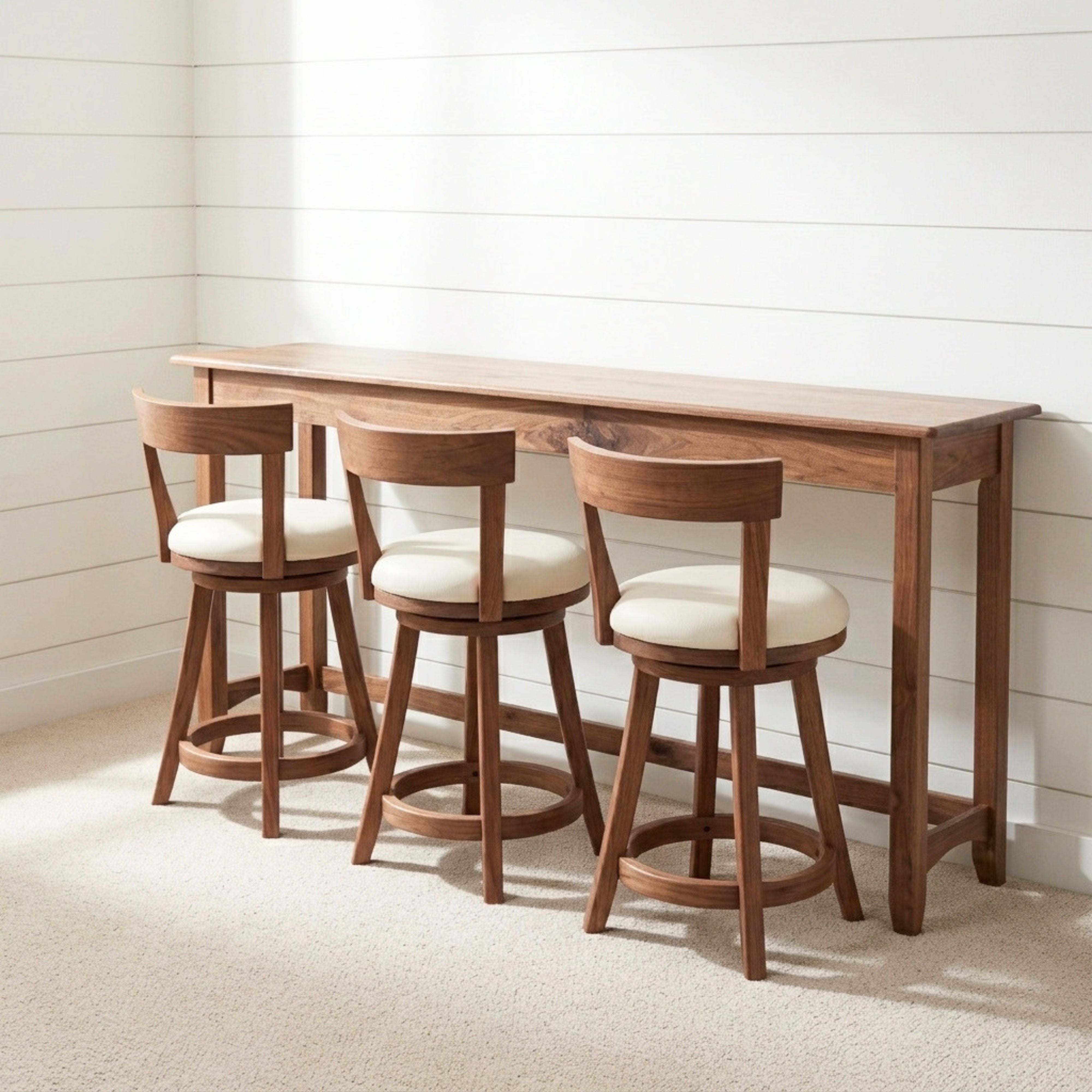 Austin Walnut Wood Sofa Bar Table with Swivel Chairs - NAT