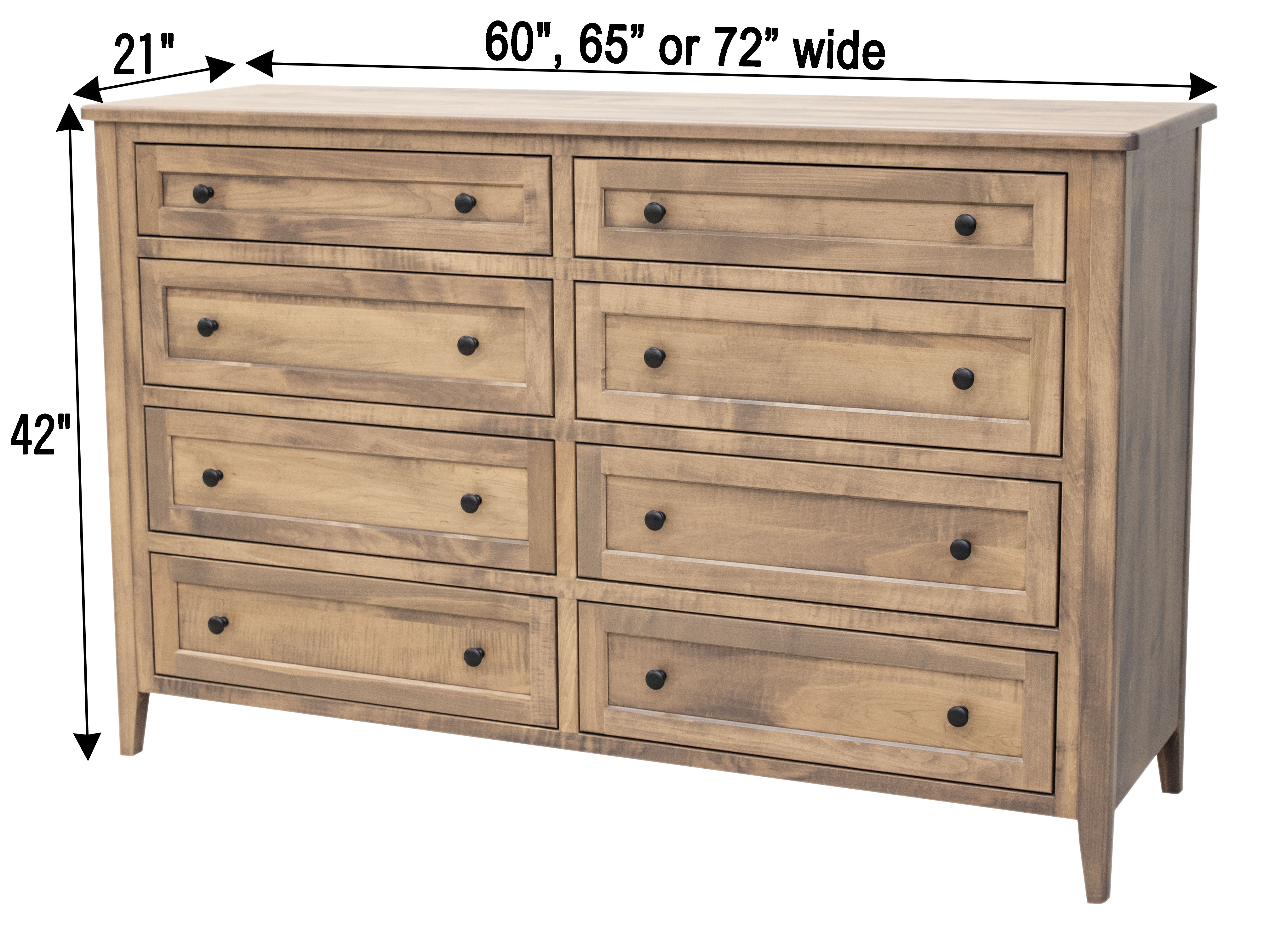 Washington Light Maple Wood 8-Drawer Tall Amish Dresser