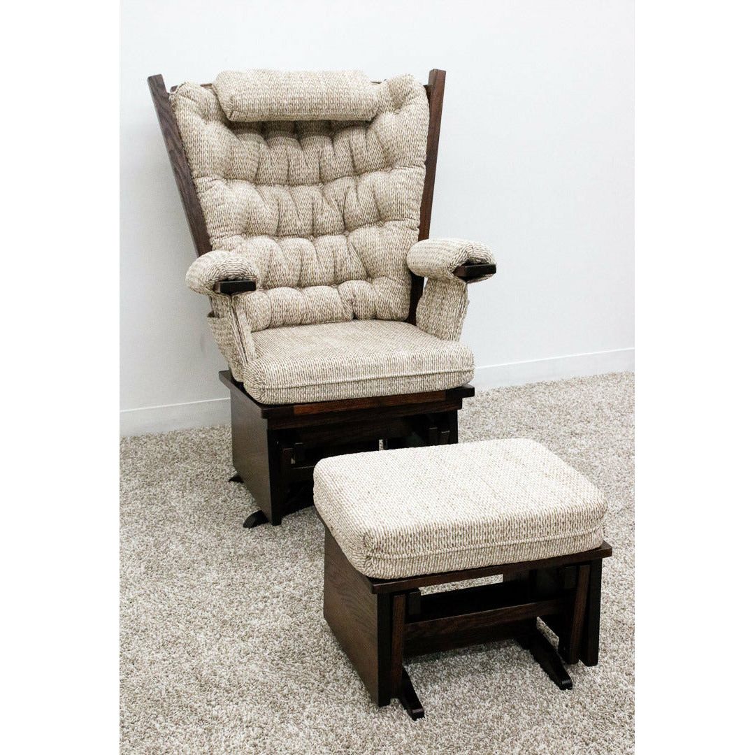 Mission Oak Wood Swivel Glider Rocker & Ottoman with Upholstery